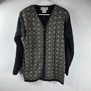 Vintage Milano Design‎ Geometric Zip Up Cardigan Sweater Women's M Black Beige